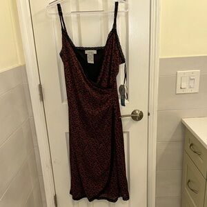 Nine West Black with Red Floral Slip Midi Dress